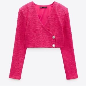 Zara structured cropped blazer *Pink* Size Large